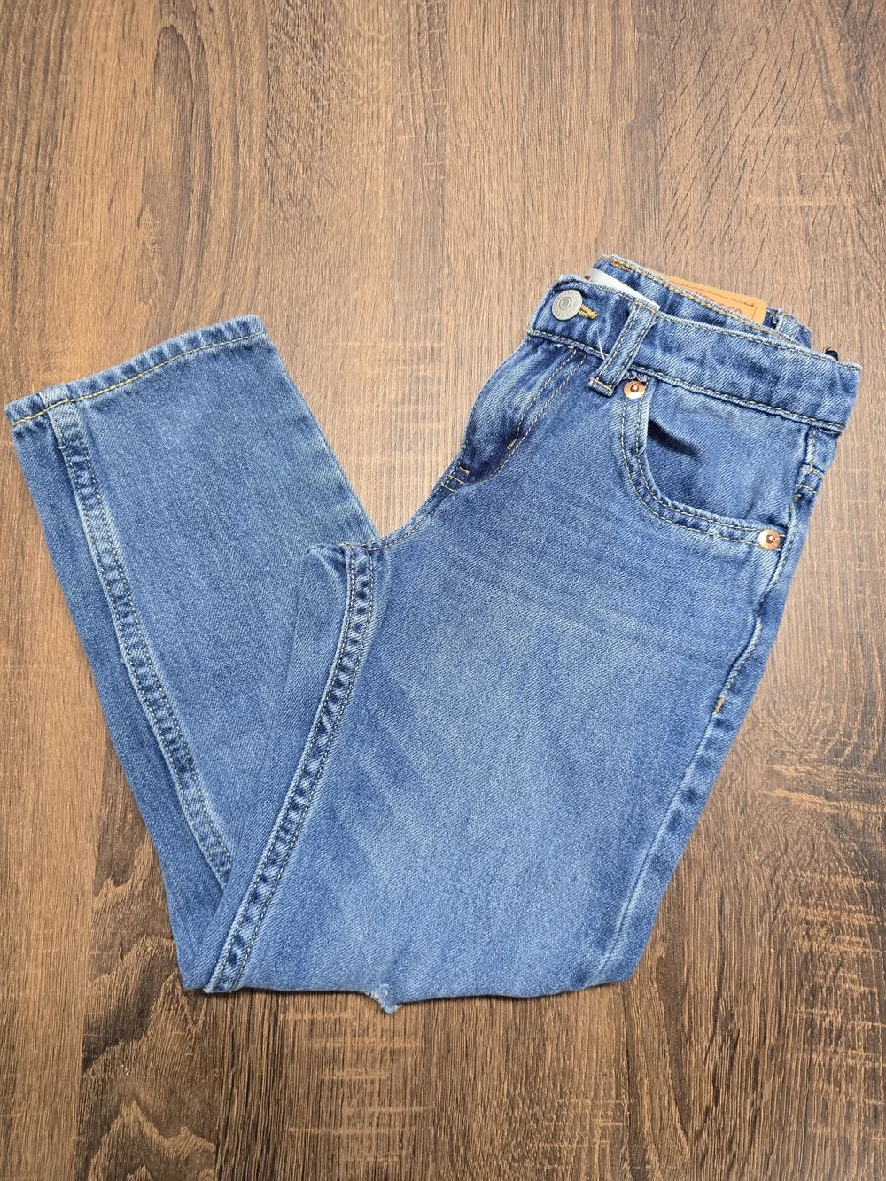 Levi's 502 Regular Taper Boys Jeans Size 7 Regular Distressed Medium Wash Denim